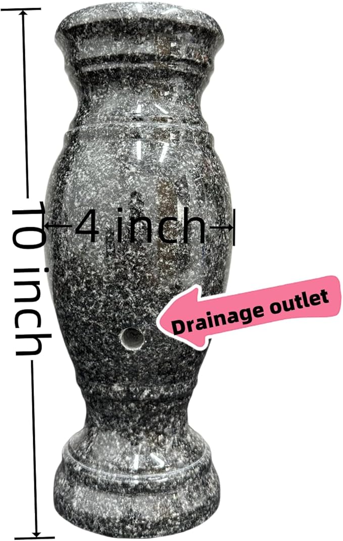 Turned Granite Vase Polished 4" x 10" Black Mist with Stainless Steel Inner