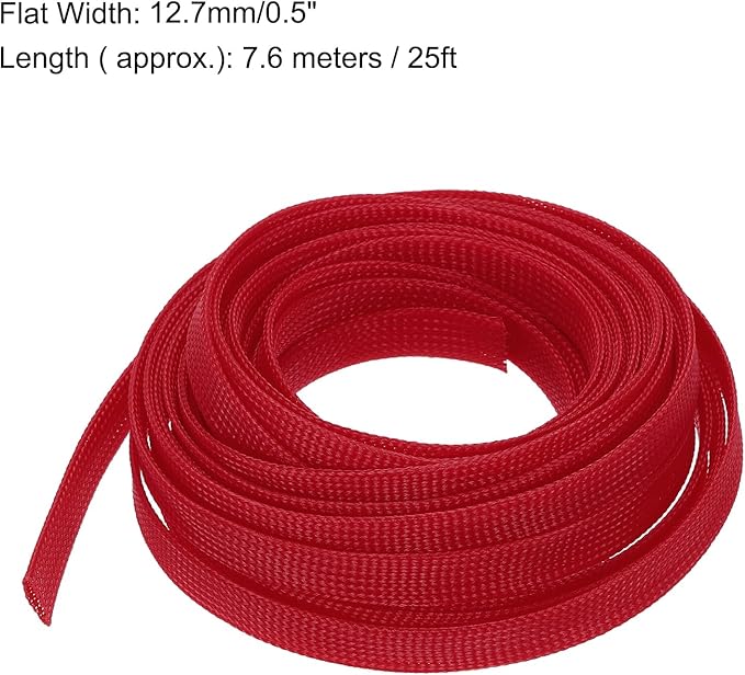 uxcell PET Expandable Sleeving 25ft 1/2" Red Cable Management Sleeve Cord Organizer for Wrap Protect Cable