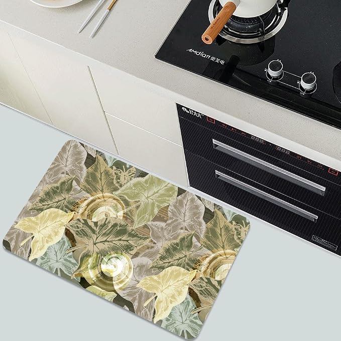 Diatomaceous Earth Bath Mat,Abstract Tropical Plant Non-Slip Volume Super Absorbent Fast Drying for Bathroom Kitchen Door mat,Eco-Friendly Easy to Clean 16×24Inch (40 * 60cm)
