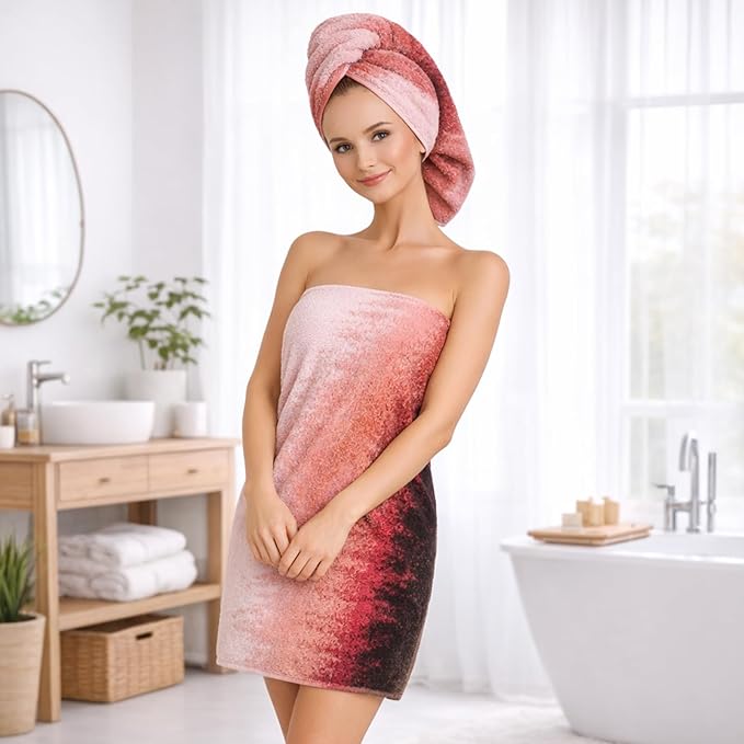 SEMAXE Bath Towel Set, 12 Piece Cotton Towel Set for Bathroom, More Towels for Family Use, Quick Dry with Hanging Loops, Easy Care, Ombre Gradient