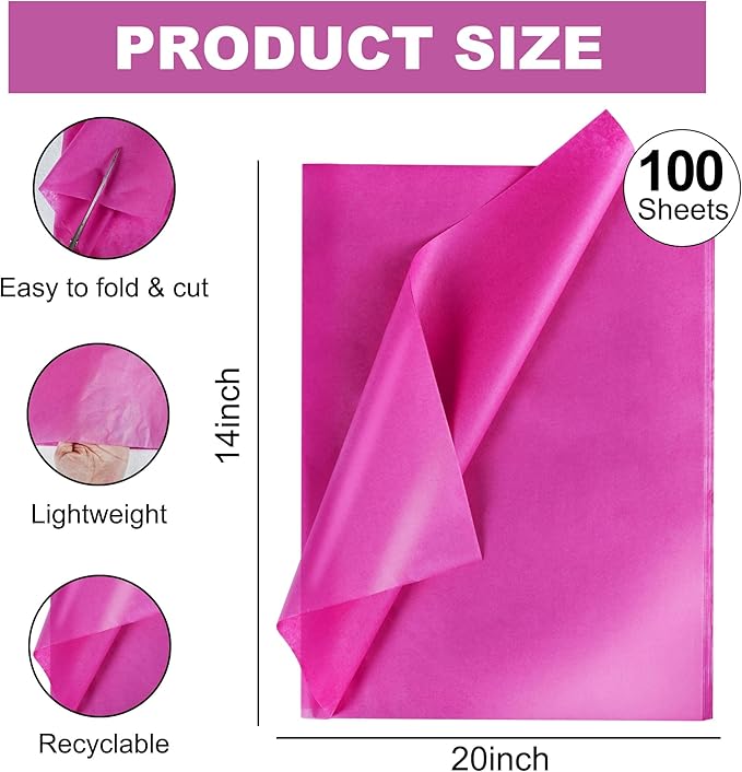 BEISHIDA 100 Sheets Violet Tissue Paper Bulk, Wrapping Tissue Paper for Gift Bags, 14 x 20 Inch Gift Wrap for Halloween Wedding Graduation DIY Crafts Holiday Flowers