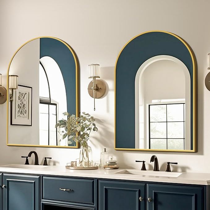FICTOR Bathroom Mirror for Wall, Arched Vanity Bathroom Mirror for Over Sink, Metal Framed with HD Shatter-Proof Glass for Entryway, Living Room,Bedroom(2 Pack 24”x 36”, Gold)
