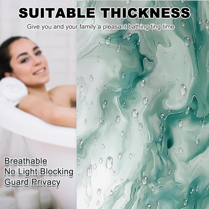 Mocsicka Shower Curtains for Bathroom, Teal Marble Shower Curtain for Bathroom, Abstract Teal and White Shower Curtain Modern Art Decor Waterproof Bath Curtain for Modern Bath Decor, 72 X 72 Inch