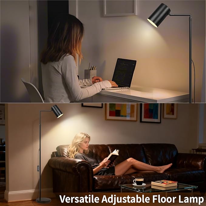 Ldeco Arc Black Floor Lamp for Living Room with Timer, Stepless Dimmable&Height Adjustable Modern Reading Standing Lamps for Living Room,Reading Room,Office,LED Bulb Included (Black-DM)