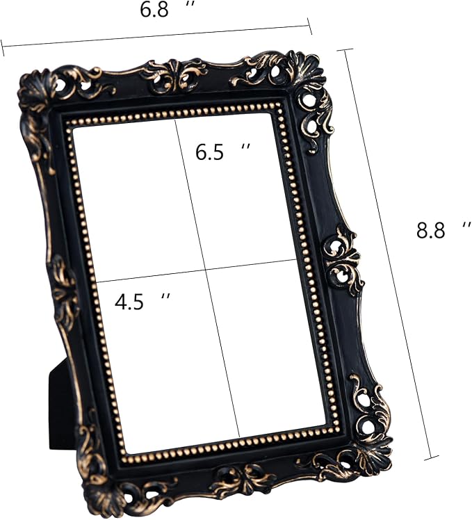 Funerom Vintage Decorative Mirror, Wall Mounted & Tabletop Makeup Mirror ，Rectangular(Black, 8.8 x 6.8 inch)