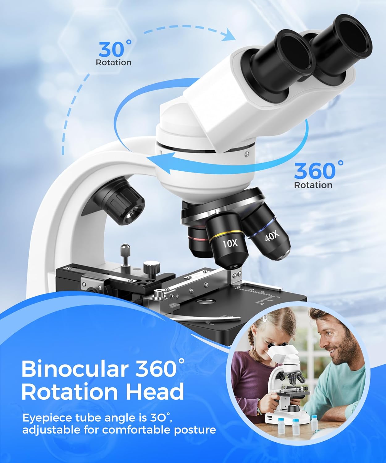 Skiennix Compound Binocular Microscope - 40X-2000X Magnification with LED Illumination | Ideal for Lab, School & Home Education