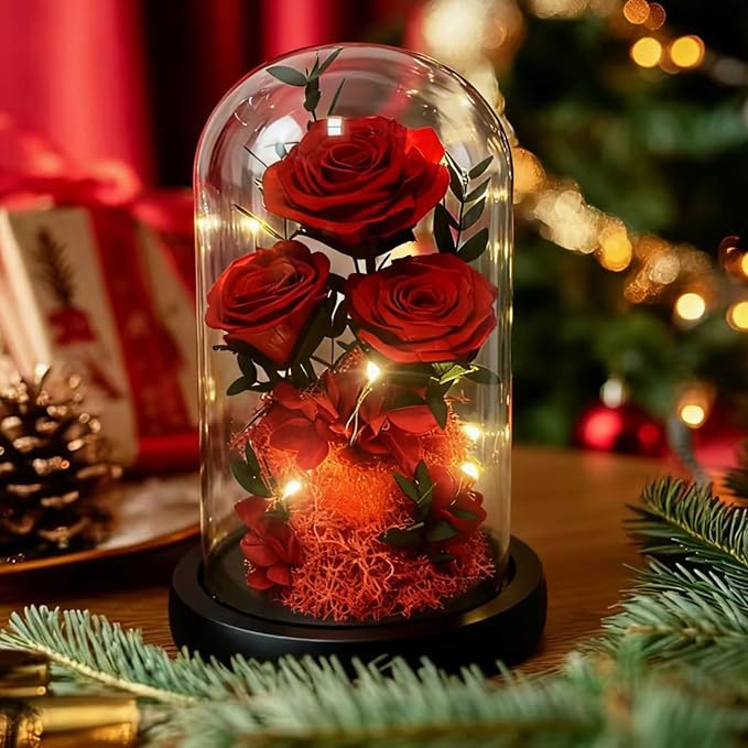 Birthday Gifts for Women Mom Fresh Flowers for Delivery Prime Forever Preserved Rose in Glass Dome Gifts for Her Girlfriend Grandma Daughter Wife Valentines Mothers Day Christmas Anniversary-Red