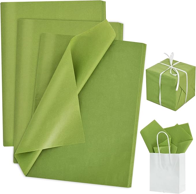 BEISHIDA 100 Sheets Olive Green Tissue Paper Bulk, Wrapping Tissue Paper for Gift Bags, 14 x 20 Inch Gift Wrap for Birthday Wedding Graduation DIY Crafts Holiday Flowers