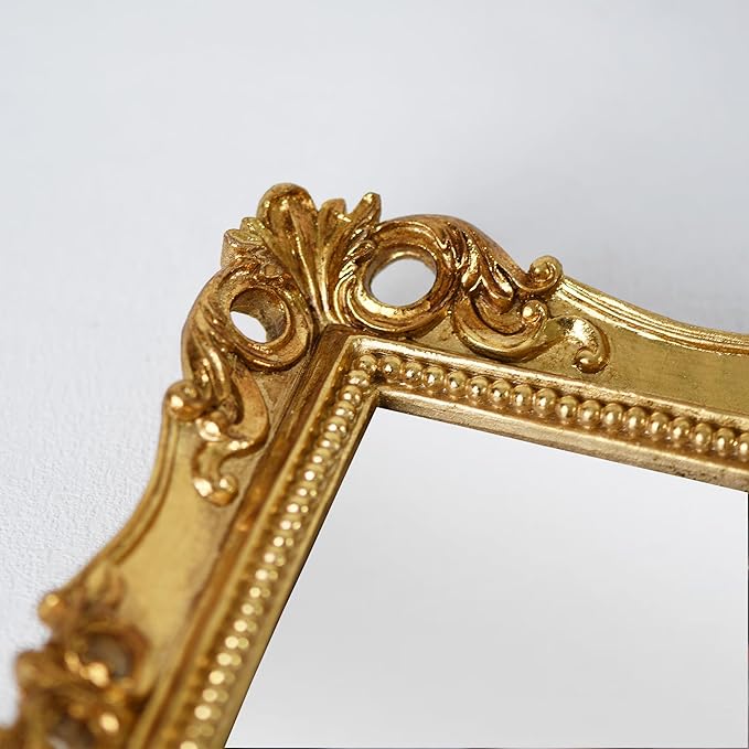 Funerom Vintage Decorative Mirror, Wall Mounted & Tabletop Makeup Mirror ，Square (Antique Gold, 16.5 x 13.5 inch)
