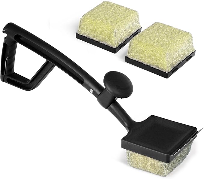 GASPRO Steam Grill Brush Bristle Free for Outdoor Grill, BBQ Cleaning Brush Set with 2 Replacement Heads, Heat-Activated Sponge & Scraper, Ergonomic Handle, Safe for Most Grates, Black