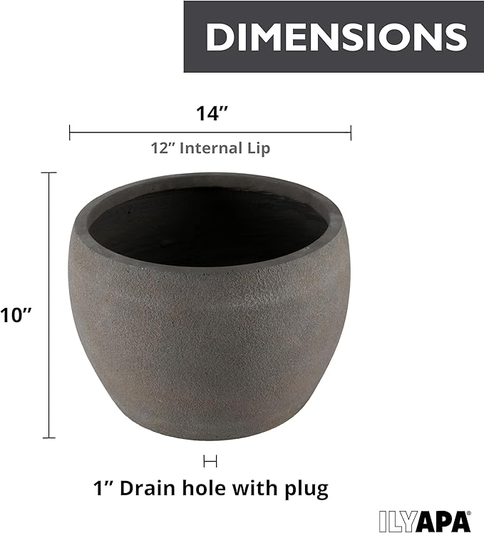 Ilyapa 14 Inch Tall Modern Concrete Planter - 14x10 Inch Outdoor/Indoor Plant Pots with Drainage - Cement Vase Planters for Plants, or Tree