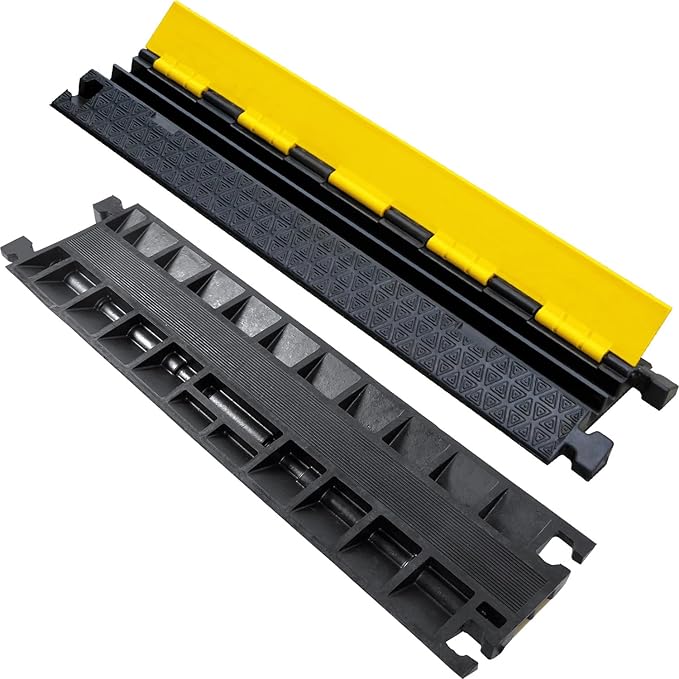 OranLite Heavy-Duty Rubber Cable Protector Ramp, Floor Cable Wire Cord Cover Speed Bumps 22000 Lbs Load Capacity, Driveway Hose Cable Ramp Protective Cover for Indoor Outdoor (Small 2-Channel x 4Pcs)