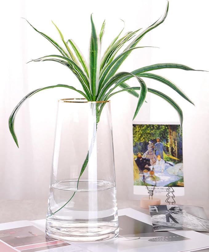 WHJY 9 inch Clear Glass Vase for Table Centerpieces Home Décor, Flower vase Modern Glass Bottles Decorative-White