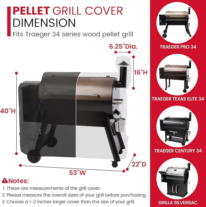 Unicook Grill Cover Compatible with Traeger Pro 34 Series, Texas Elite 34, Century 34, and Pro 780 Pellet Grills, Heavy Duty Waterproof Full-Length Outdoor BBQ Smoker Cover, All-Season Protection