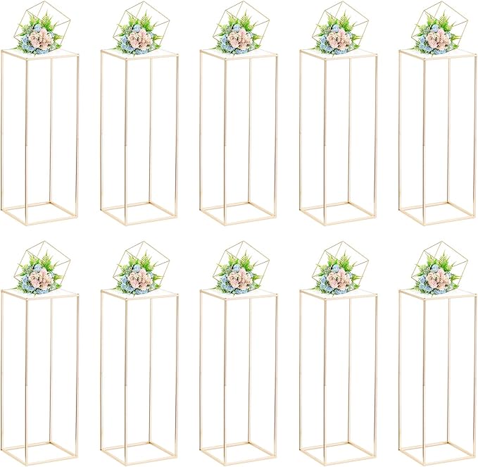 Nuptio Gold Vases for Centerpieces Wedding with Acrylic Panel - 10 Pcs 31.5 inch Tall Gold Vase Wedding Centerpieces for Tables - Geometric Centerpieces Table Flower Stand for Weddings Centerpieces