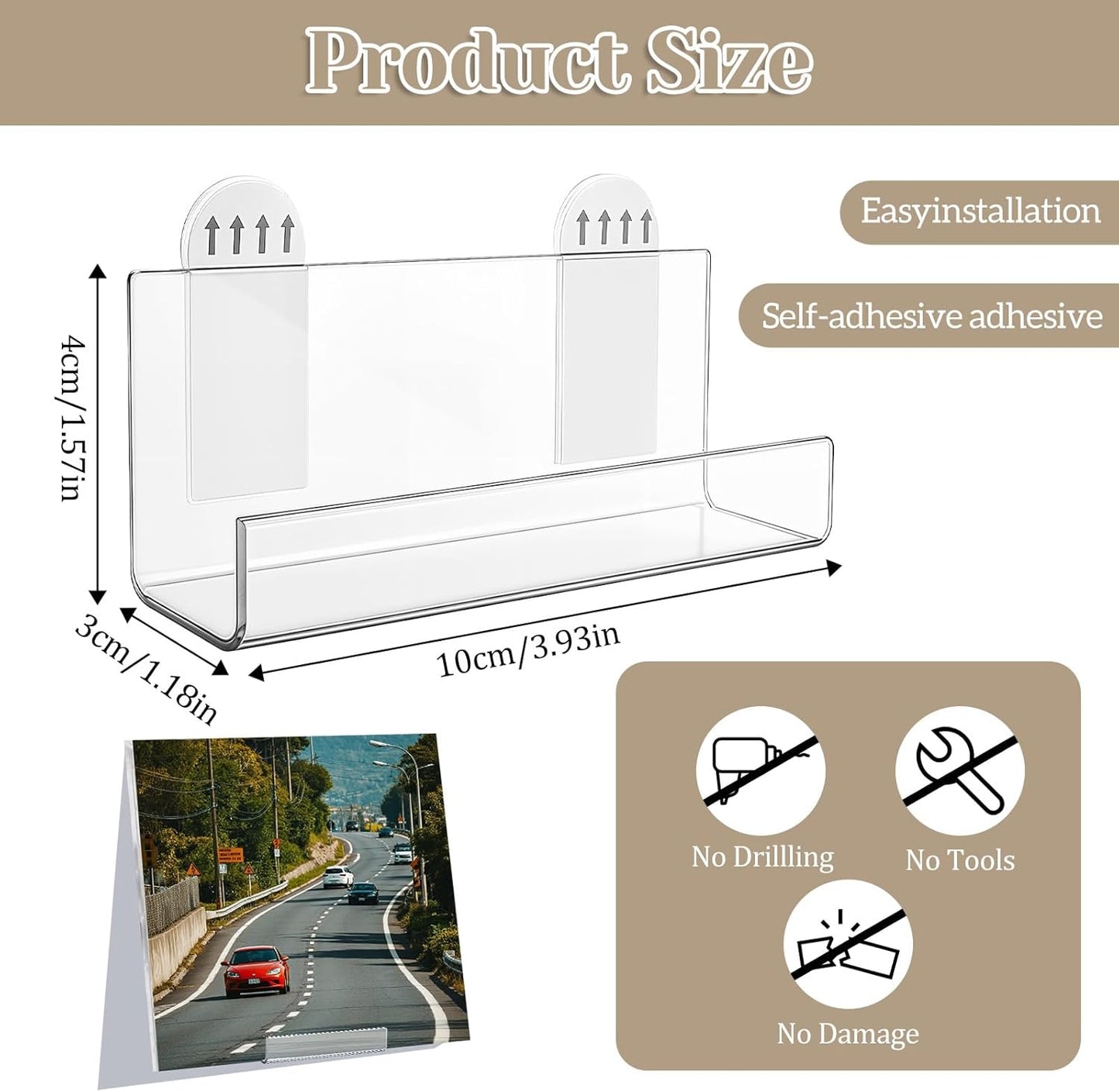 Skiennix Vinyl Record Holder - 12Pcs Adhesive Clear Acrylic Floating Shelves for Wall | Invisible Design