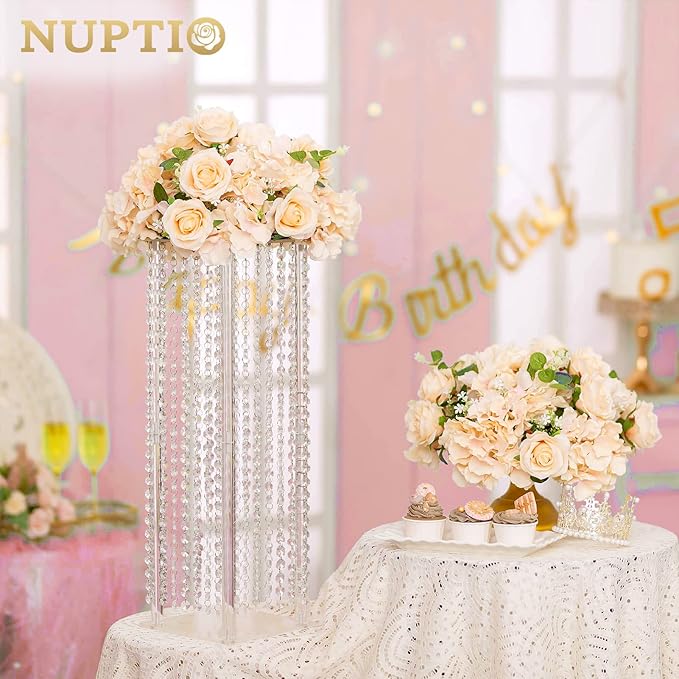 NUPTIO Flower Ball Arrangement Bouquet - 2 Pcs 14.2 inch Diameter Champagne Fake Flowers Roses Balls for Centerpieces Tables - Artificial Rose Arrangements for Wedding Centerpiece Table Decorations