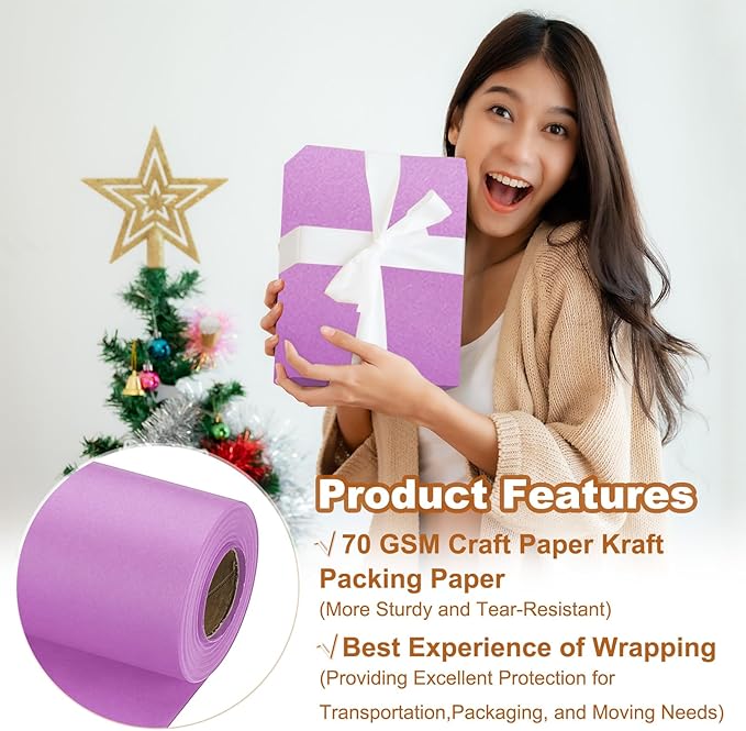 PATIKIL Wrapping Paper, 20" x 600"(49') 70 GSM Craft Paper Roll Kraft Packing Paper for Poster Bulletin Board, Gift Wrapping, Light Pink