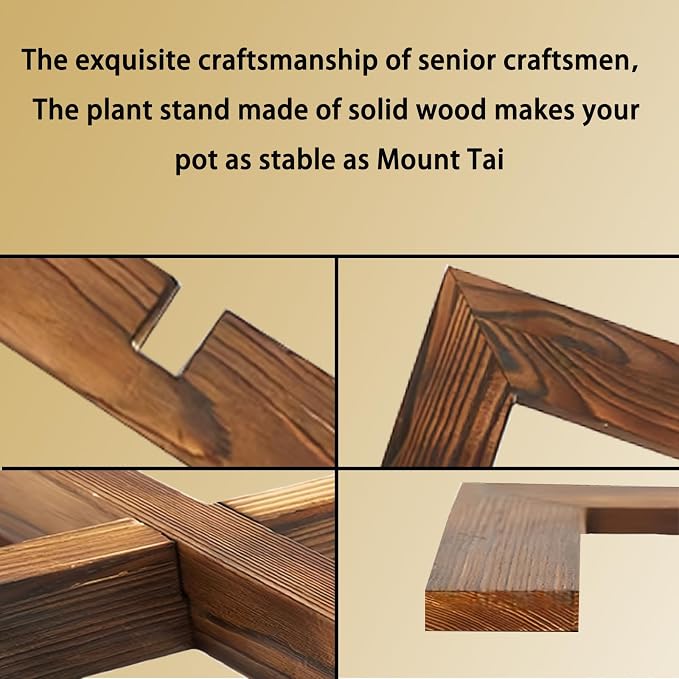 Indoor Plant Stand, Wooden Flower Pot Holder, suitable for 5-12 inch flower pots, Home and Garden (Wood Color-2 pack)