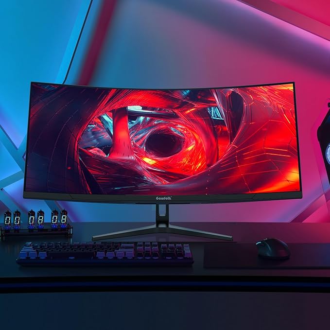 Gawfolk 34 Inch Ultrawide Curved 120Hz Gaming Computer Monitor 1500R PC Screen 21:9 UWQHD (3440x1440),Adaptive Sync,178° Viewing Angle,128% sRGB,Display Port、HDMI,Compatible with Wall Mounted -Black