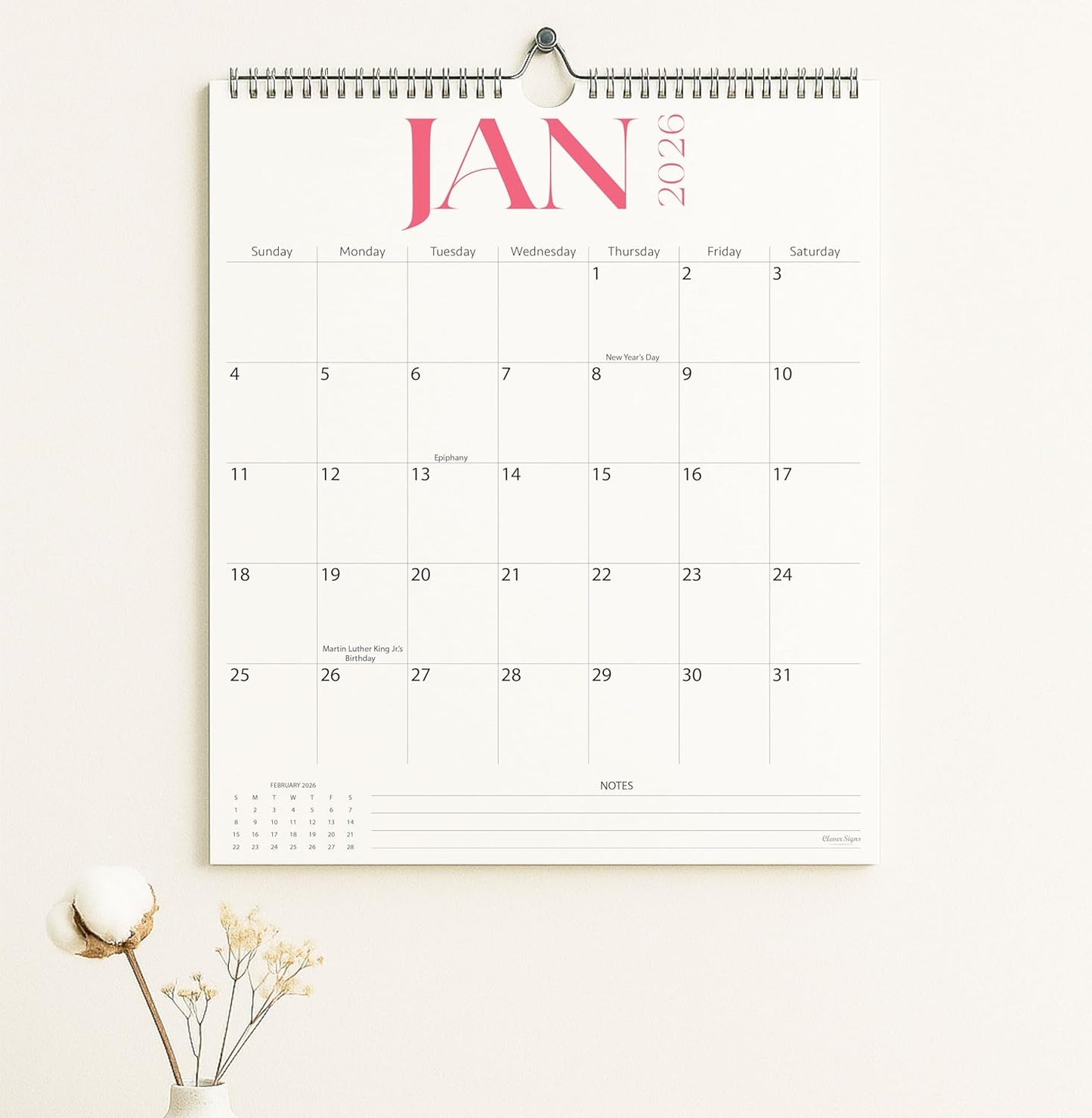 2026-2027 Wall Calendar by Elegance | Large 15" x 12" | Thick Paper, Spiral Binding for Easy Planning