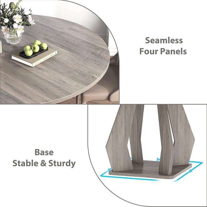 IBF Round Dining Table,Farmhouse Pedestal Dining Tables for 4 to 6,Grey Dining Table for Kitchen and Living Room,47 Inch Dinner Tables for Office,Apartment,Dining Room