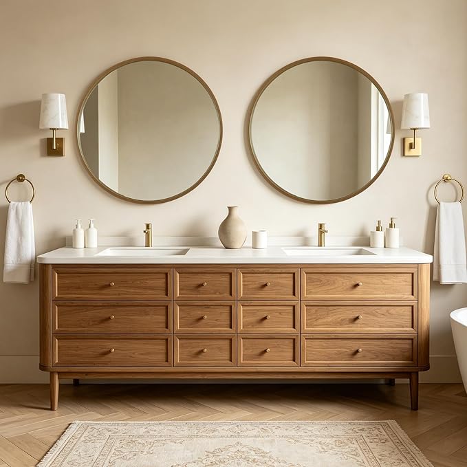 WallBeyond 36 Inch Natural Round Wood Mirror, Large Circle Wooden Frame Wall Mirror for Bathroom, Living Room, Bedroom, Entryway