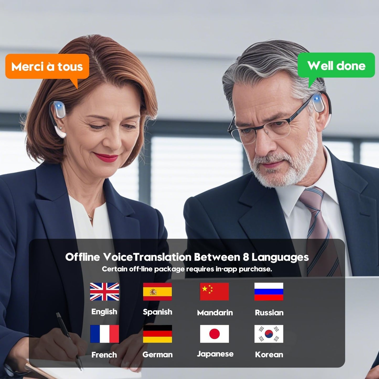 Skiennix Language Translation Earbuds - 3-in-1 Real-Time Translator for 144 Languages | M75 Milk White