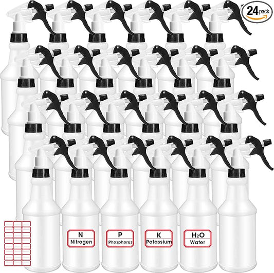Rtteri 24 Pcs 16 Oz Plastic Spray Bottle for Cleaning Solutions Bulk Empty and Reusable Leak Proof Spraying Bottles for Cleaning, Water, Auto Details, Commercial, Bathroom(Black, White)