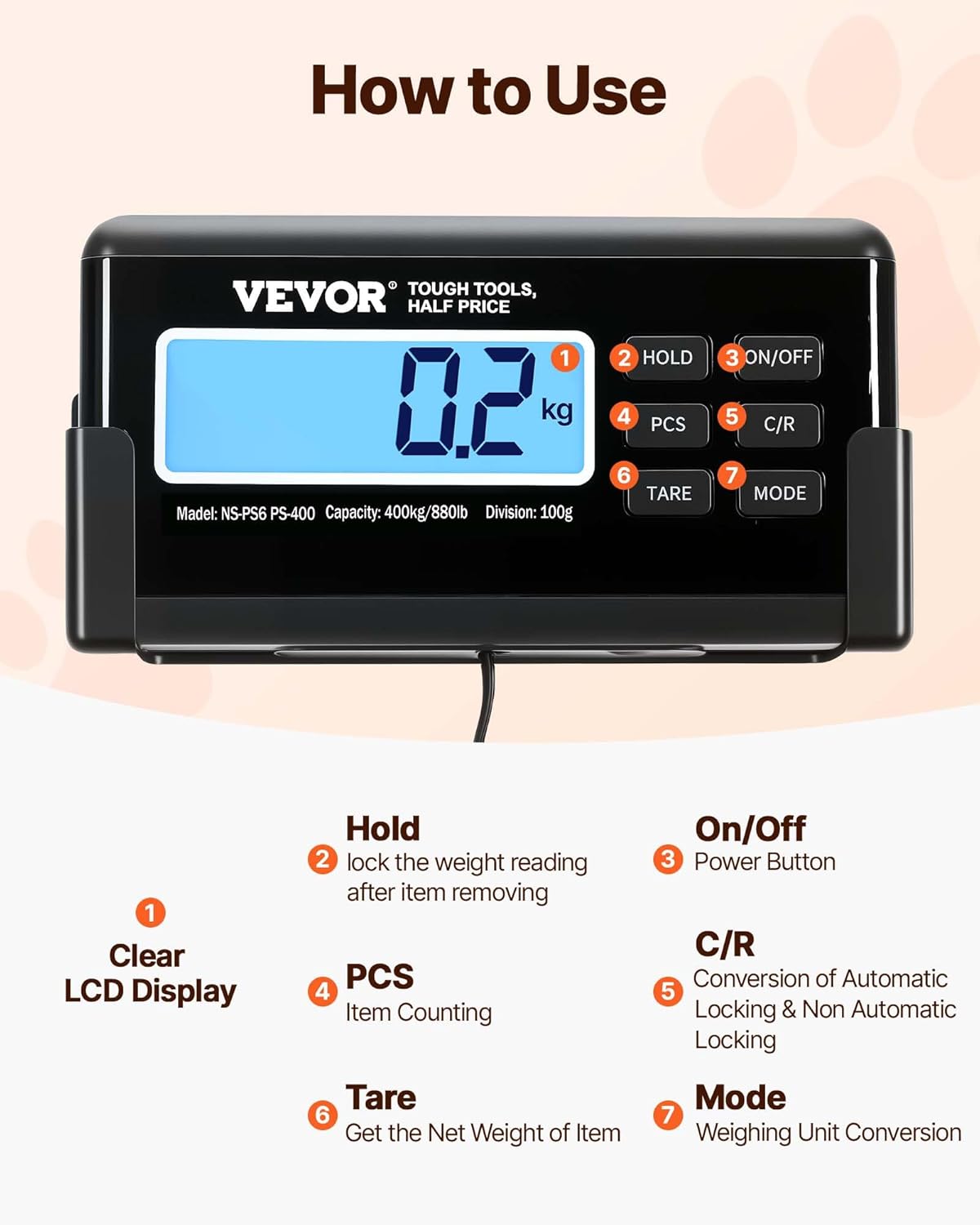 VEVOR Livestock Scale - 880Lbs Capacity, Large Stainless Steel Platform 40.6"x20.9" for Pets & Animals