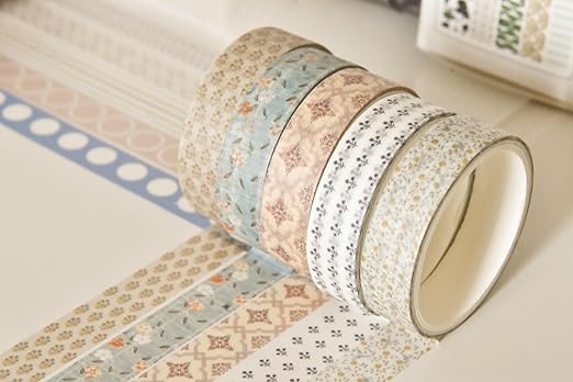 YUBBAEX 40 Rolls Basic Washi Tape Set Cute Printed Patterns Masking Skinny Creative Decorative Tapes for Arts, DIY Crafts, Journals, Planners, Scrapbook, Wrapping (Decorism 1)