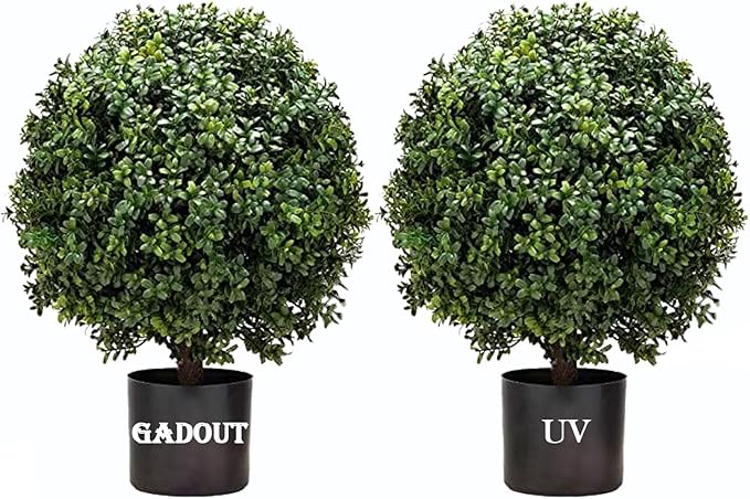 Artificial Boxwood Ball Topiary Tree, Set of 2 Boxwood Ball-Shaped Artificial Topiary, for Porch Outdoor or Indoor