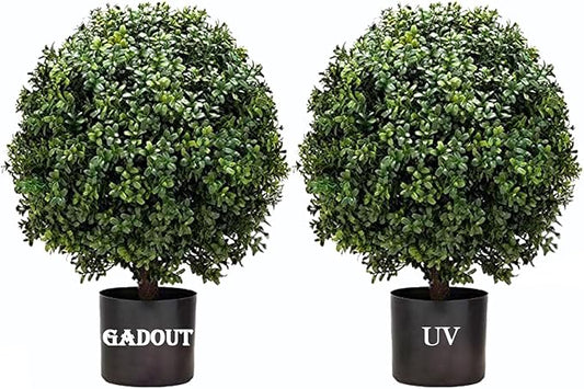Artificial Boxwood Ball Topiary Tree, Set of 2 Boxwood Ball-Shaped Artificial Topiary, for Porch Outdoor or Indoor
