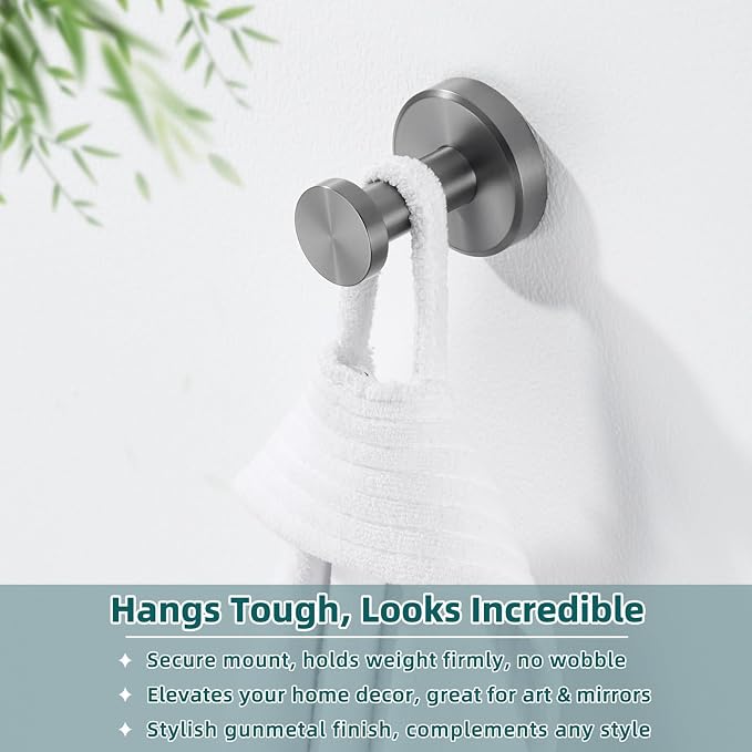 APLusee Gunmetal Gray Single Robe Hook, 304 Stainless Steel Heavy Duty Towel Hook (11LBS Capacity), Wall Mounted Towel Hanger for Bathroom Kitchen Garage