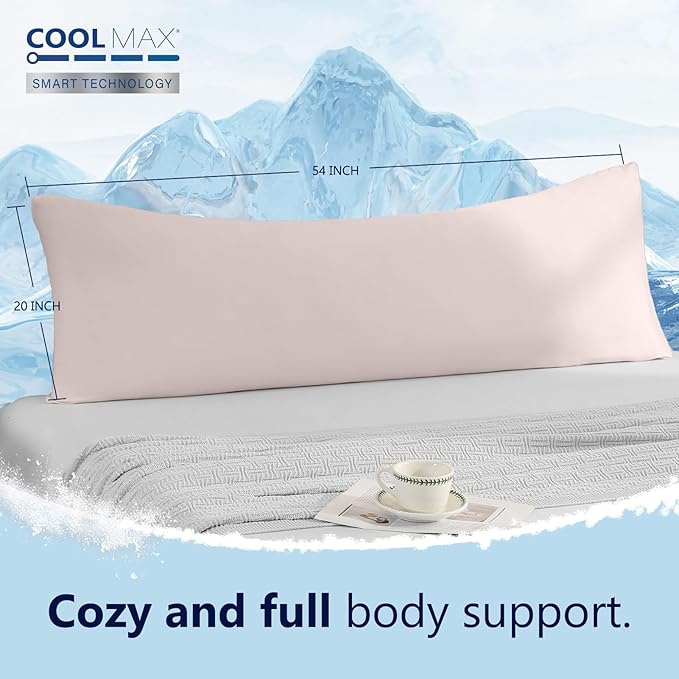 DOWNCOOL Large Body Pillow Insert with Cooling Cover - Soft Long Bed Pillow for Summer - Breathable Full Body Pillow for Adults - 20x54 inch (Pink, with Cover)