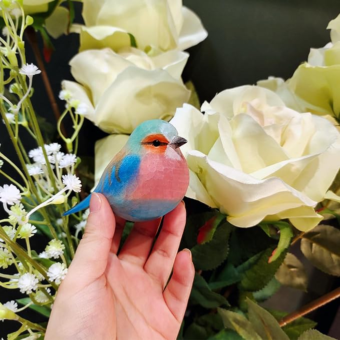 WEAUSUP Hand Carved Wooden Bird Figurine Gift for Family | Hand carved wood bird statue with delicate paint,home shelf decor gift(Lilac-breasted Roller)