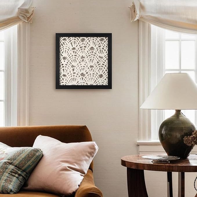 FOLKOR Framed Abstract Wall Art Apartment Living Room Decoration, 12" Handmade Rice Paper Black and White Shadow Box Artwork, Geometric Beach House Decor Wall Hanging Sculpture Gallery Art Decor