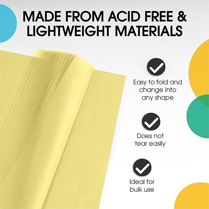 Party Solids Ivory Tissue Paper for Gift Bags - 15" X 20" Bulk Tissue Paper Ivory 480 Sheets - 10lb Newsprint for Packing, Birthday Gift Box Filler, Packing Supplies for Moving Supplies