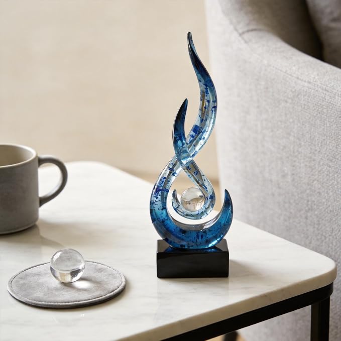 Modern Abstract Art Table Decoration,Resin Flame Statue Modern Centerpiece Ornaments for Living Room Great Gift Idea Home Decor,Collectibles (Blue foil)
