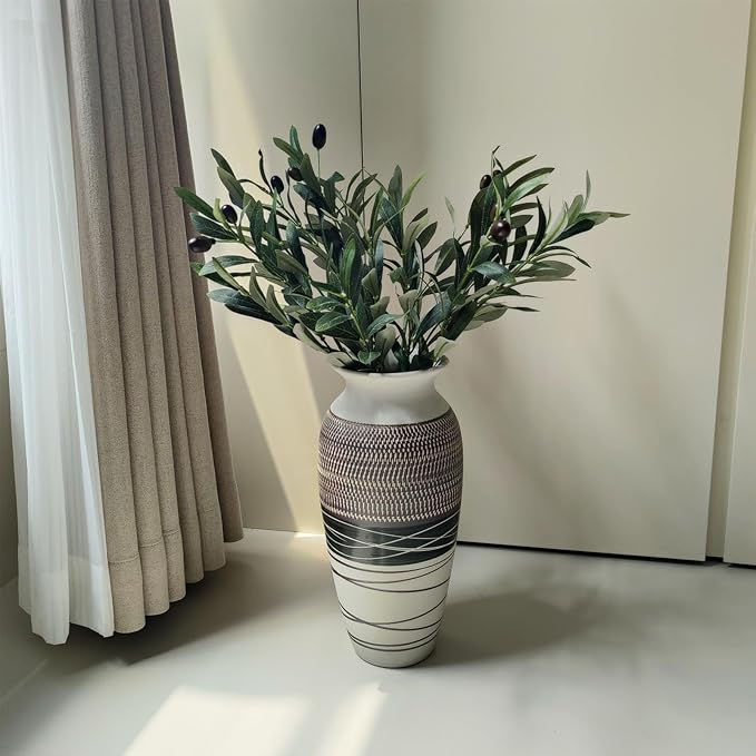 Ceramic Rustic Farmhouse Vase, 12.6" Large Vintage Flower vase for Home Decor, Tall Boho Textured Vases for Living Room, Table, Mantel, Shelf and Centerpieces Decor and Housewarming