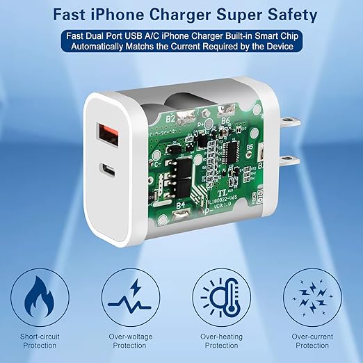 Fast Charger iPhone,Dual Port A/C iPhone Charger Fast Charging Adapter,2Pack Quick Double Phone Wall Charger Block,Apple Charger Block 10FT USB C to Lightning Cable foriPhone 14/13/12/11/ProMax/XS/XR