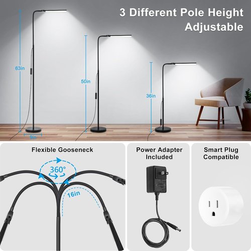 LED Floor Lamp - 18W/2000LM Bright Reading Light | Adjustable Gooseneck, Eye-Caring Design for Home & Office