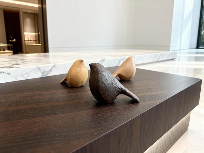 Natural Wood Bird Trio 4.1”L Set of 3 – Small Bird Sculptures & Animal Statues, Hand-Finished Modern Coffee Table Shelf Decor, Gift-Ready (3, Mixed)