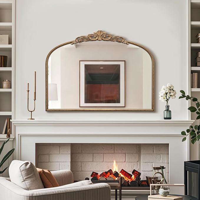 Micasso Vintage Wall Gold Mirror: 32"x24" French Baroque Antique Mirror - Traditional Ornate Decorative Arched for Wall/Bathroom/Entryway/Fireplace/Hallway - Home Decor for Living Room
