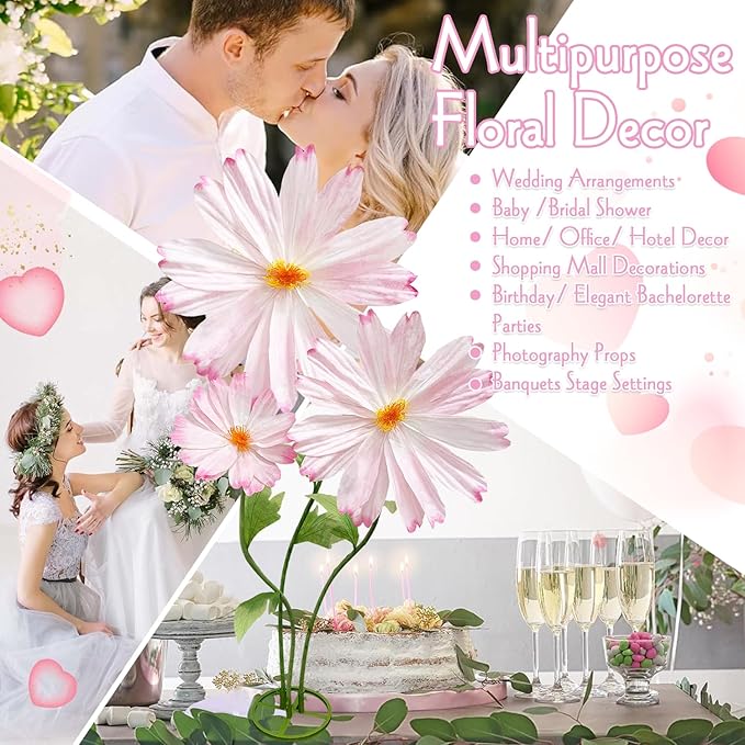 Giant Pink Daisy Artificial Flowers Decorations, Large Paper Flower Bouquets Decor-No Wilting, 3Pcs Hugefake Daisies Spring Decoration Wedding Mother's Day Flower Wall Arrangements Home Decor Props