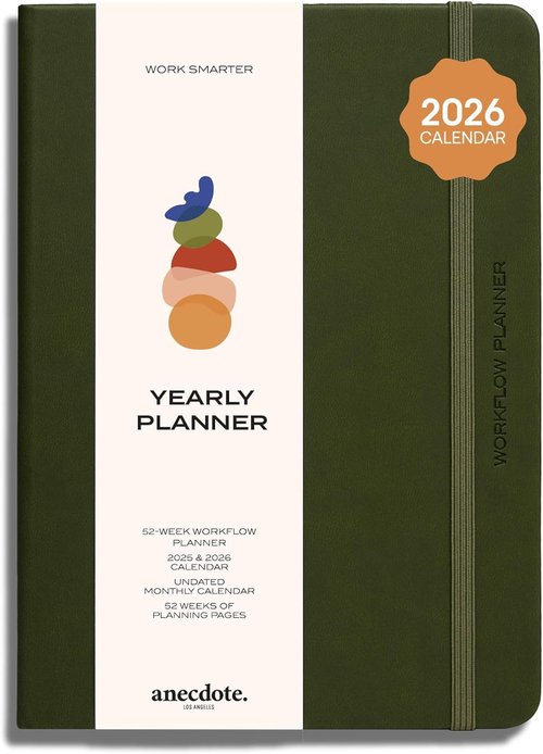 Anecdote 2026 Planner - 52-Week Daily Planner with Vegan Leather Hardcover | Olive Green, Start Anytime & Achieve Your Goals