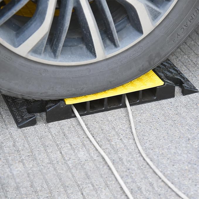 OranLite Rubber Cable Protector Ramp, Heavy Floor Cable Wire Cord Cover Speed Bumps 22000Lbs Load Capacity, Driveway Hose Cable Ramp Protective Cover for Indoor and Outdoor (5-Channel x 2Pcs)