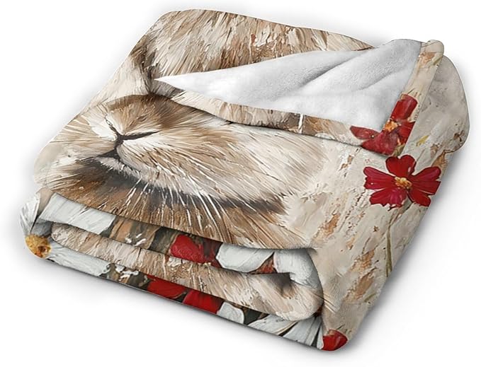 Farmhouse Rabbit Blanket Rustic Bunny Throw Blanket Country Soft Cozy Fleece Fuzzy Stuffed Plush Flannel Gifts for Girls Women Boys Kids Adults 50"X60"