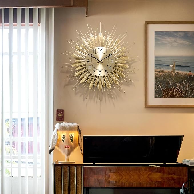 Large Wall Clock,27inch Gold Wall Clock Non-Ticking Mid Century Wall Clocks for Living Room Decor,Battery Operated Wall Clock for Bedroom&Living Room