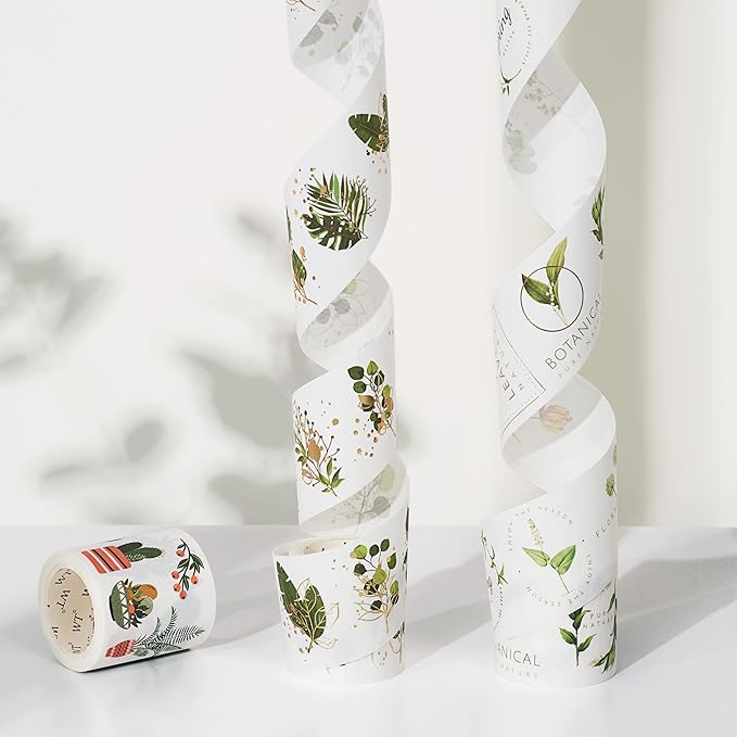 WT Green Oasis Washi Sticker Set, 3 Rolls, Original Designs, Pastel Decorative, Plants Sticker, Gold Foil, Bujo Planner Supplies, DIY Paper Stickers